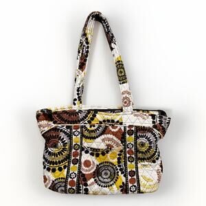 Vera Bradley Cocoa Moss Quilted Tote Bag Brown Yellow Floral Shoulder Purse